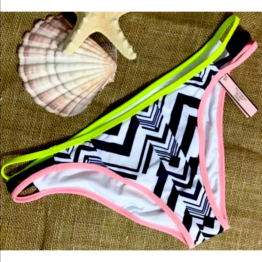 Victoria secret swim bottom navy blue white zig zag size small strappy cheeky